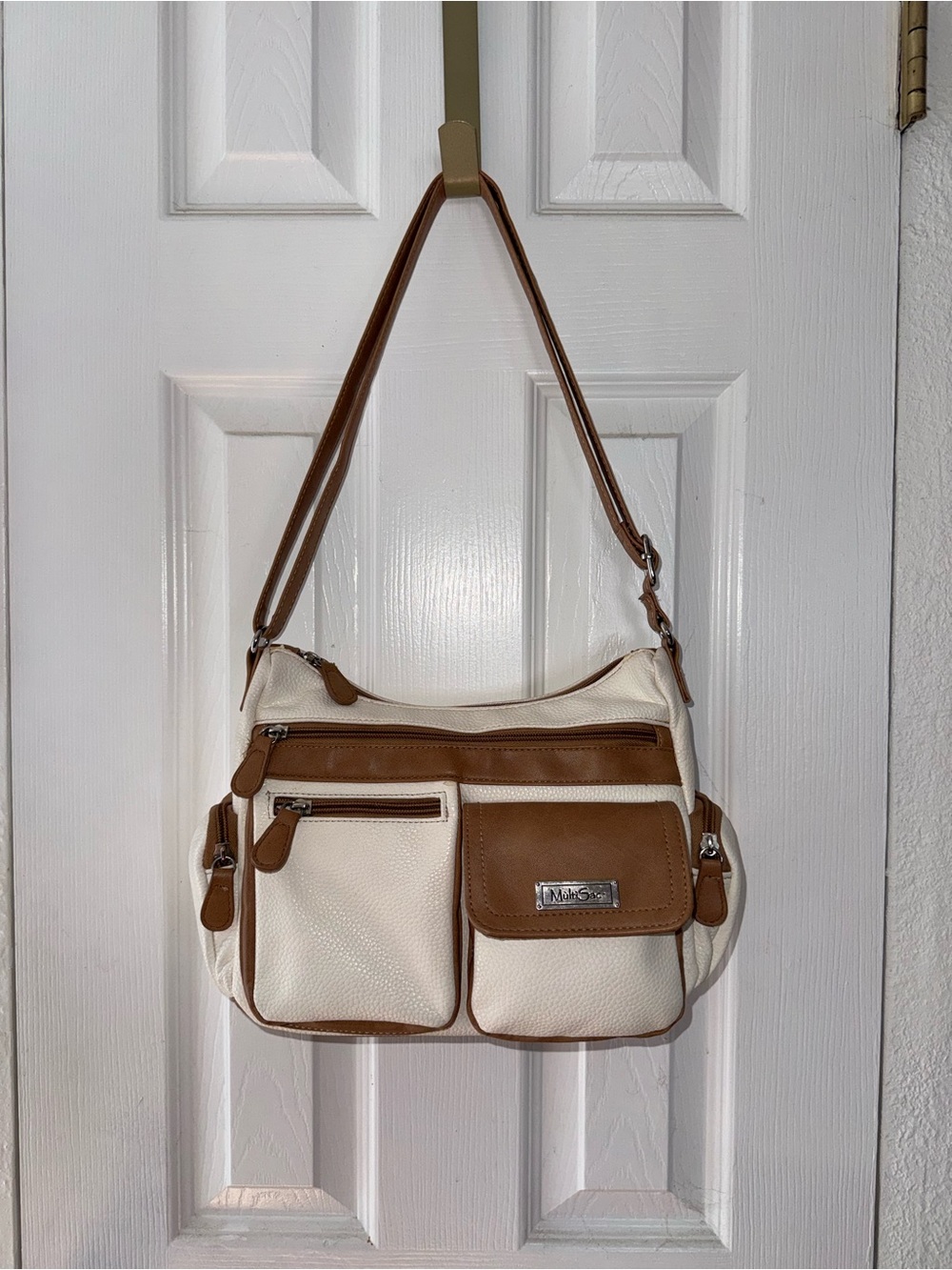 MultiSac Cream Shoulder Bag with Brown Trim